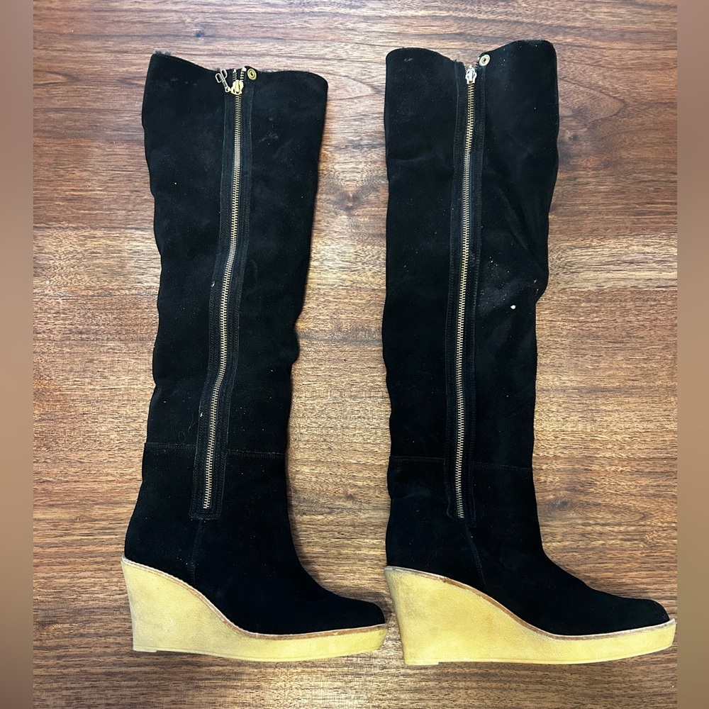 daniblack Savanna black suede speckled faux fur lined High Heeled boots 's 8 M